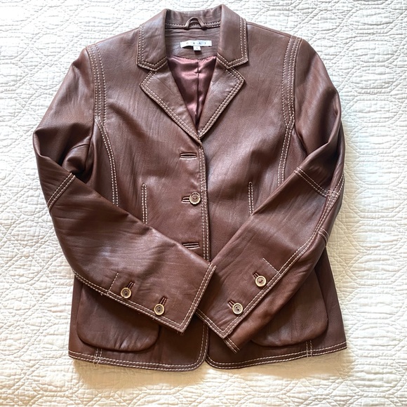Cabi Brown Leather Blazer Jacket Contrast Stitch Moto Women’s 8 - Picture 15 of 15